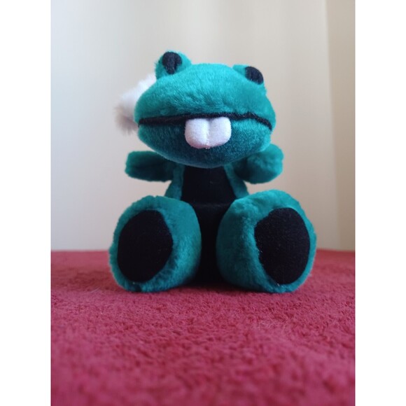 GREEN AND BLACK BUCKTOOTH DRAGON PLUSH ANIMAL STUFFED SOFT TOY 6 INCHES - Picture 5 of 6